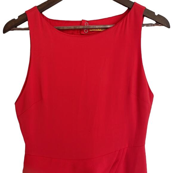 Alice + Olivia Asymmetrical Side Ruffle Back Cutout Dress Bright Poppy Small - Picture 4 of 14